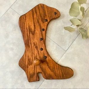 Vintage 70s Solid Wood Wall Hook Women’s Victorian Boot Metal Accents | 12.5”H